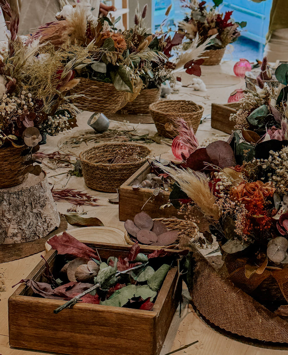 Mesa con los centros de navidad 