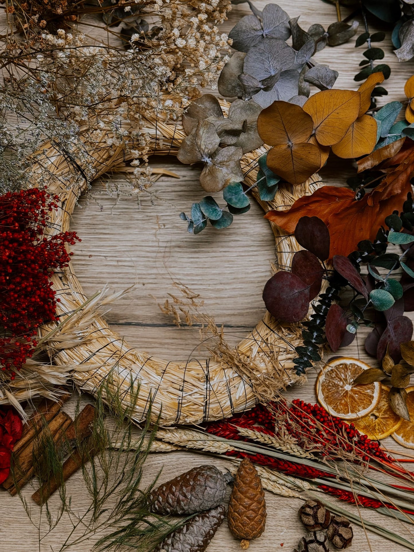 Materiales de corona de navidad de flores preservadas