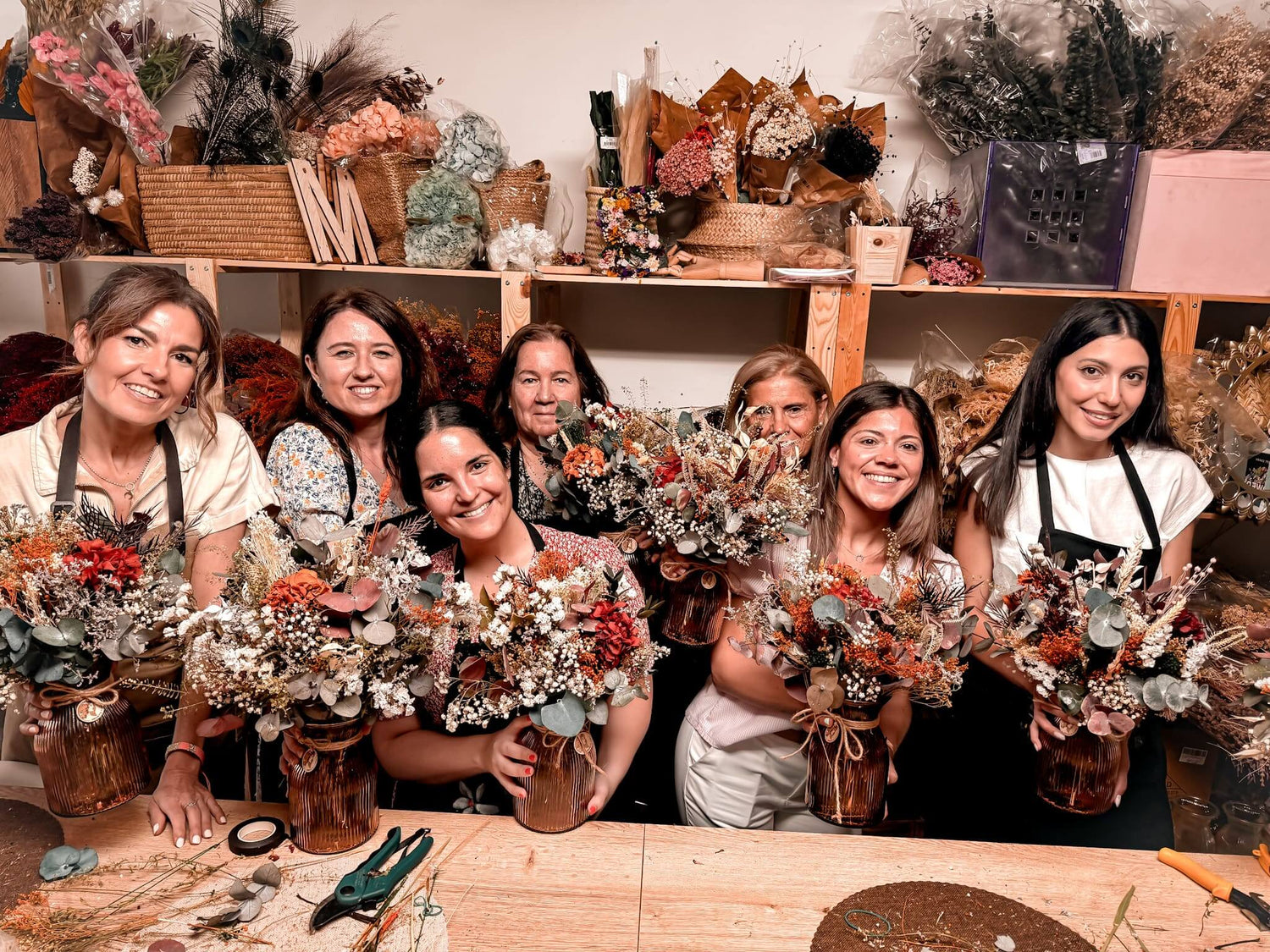 Taller centros de flores preservadas